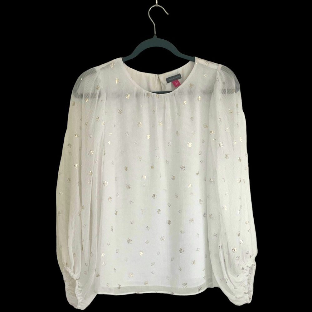 Vince Camuto Dressy White & Gold blouse, Size S $20